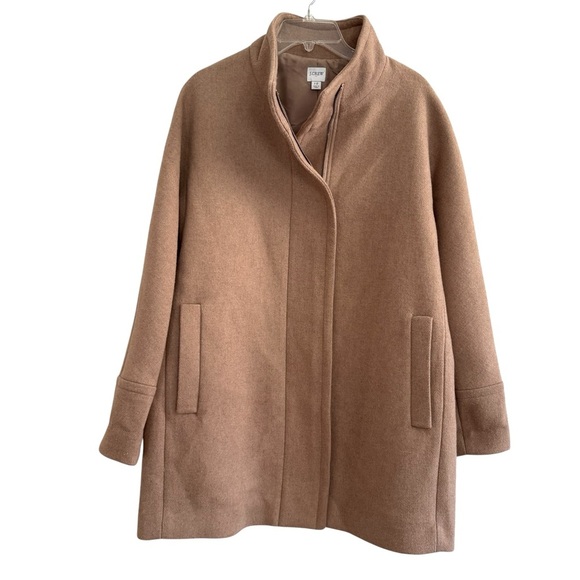 J crew Camel Beige Cream wool Blend City Coat Zip High Neck Size 12 - Picture 4 of 8